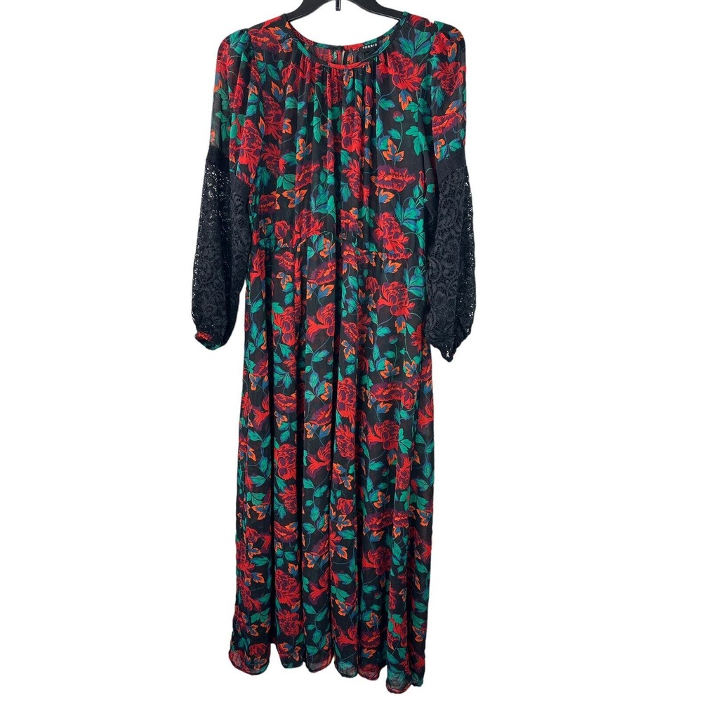 *Read* Torrid SHEER Maxi Peasant Dress Chiffon Floral *Minus Belt Plus Size 2 2X - Picture 2 of 14